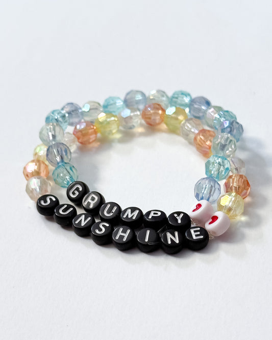 "Grumpy Sunshine" Blue and Yellow Transparent Beaded Friendship Bracelet Set