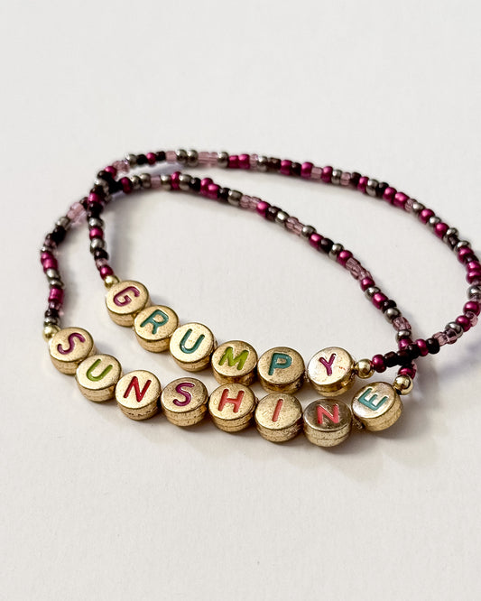 "Grumpy Sunshine" Purple and Gold Beaded Friendship Bracelet Set