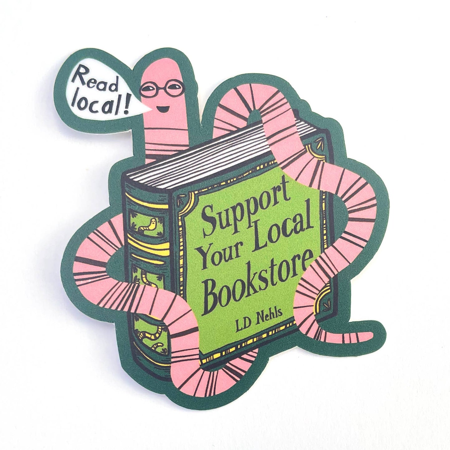 "Read Local" Bookworm Sticker