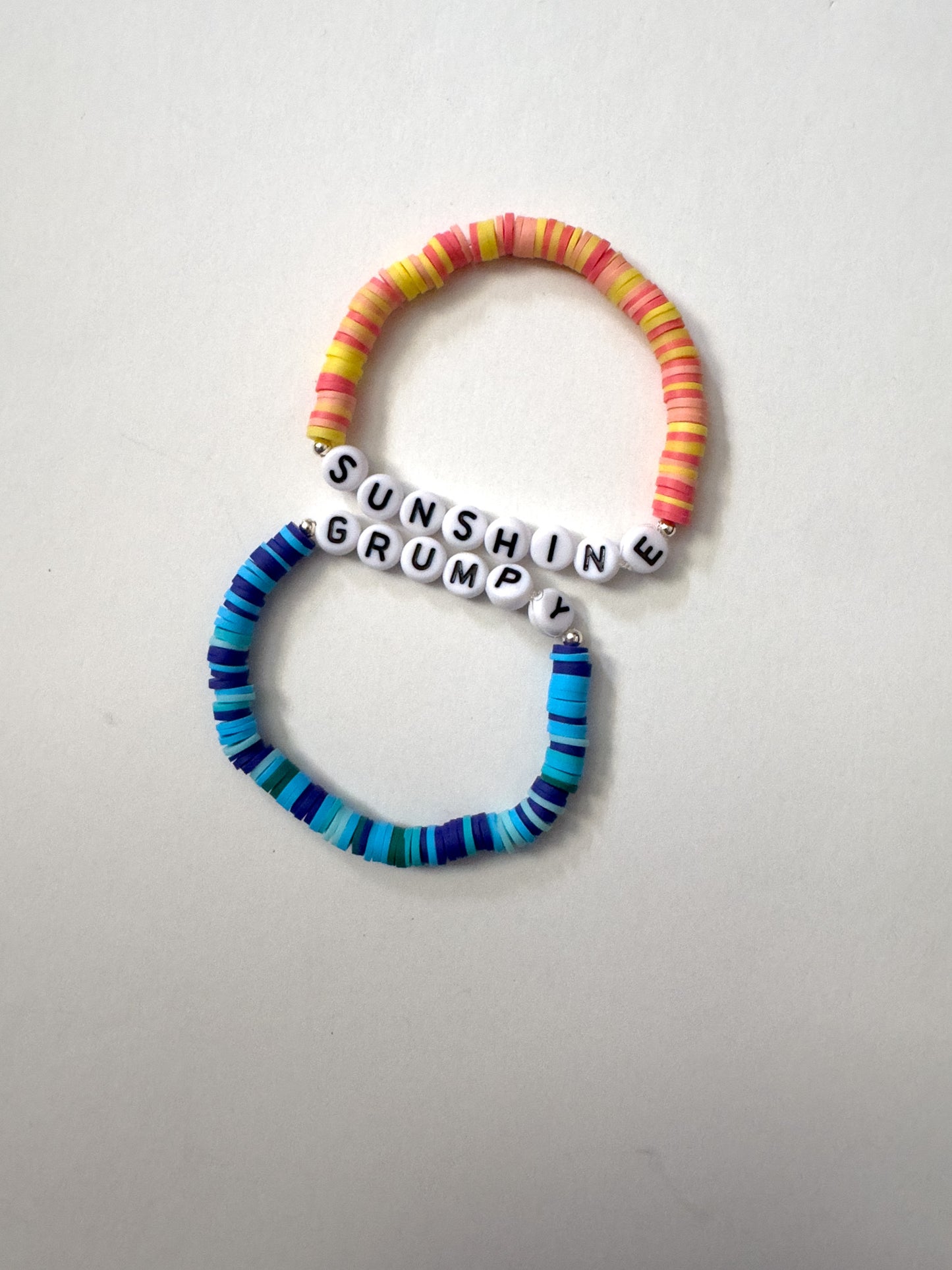 "Grumpy Sunshine" Blue and Yellow Heishi Beaded Friendship Bracelet Set