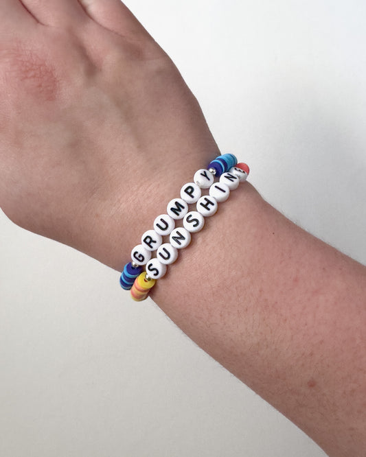 "Grumpy Sunshine" Blue and Yellow Heishi Beaded Friendship Bracelet Set