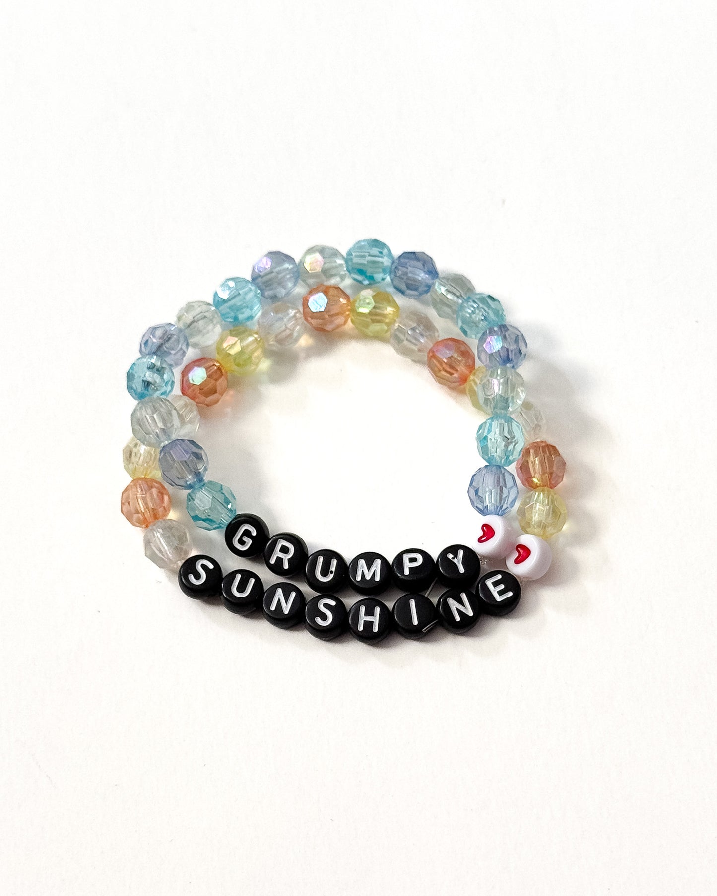 "Grumpy Sunshine" Blue and Yellow Transparent Beaded Friendship Bracelet Set