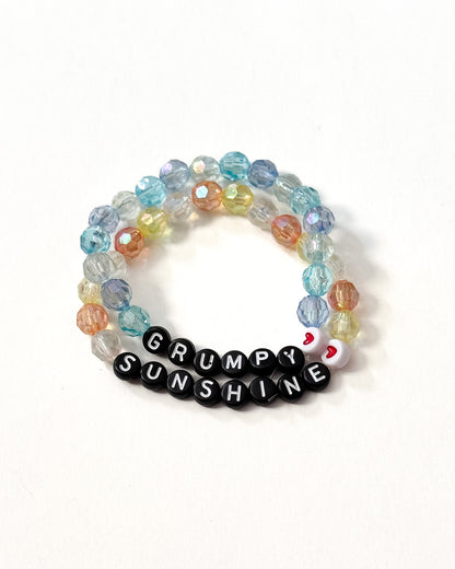 "Grumpy Sunshine" Blue and Yellow Transparent Beaded Friendship Bracelet Set