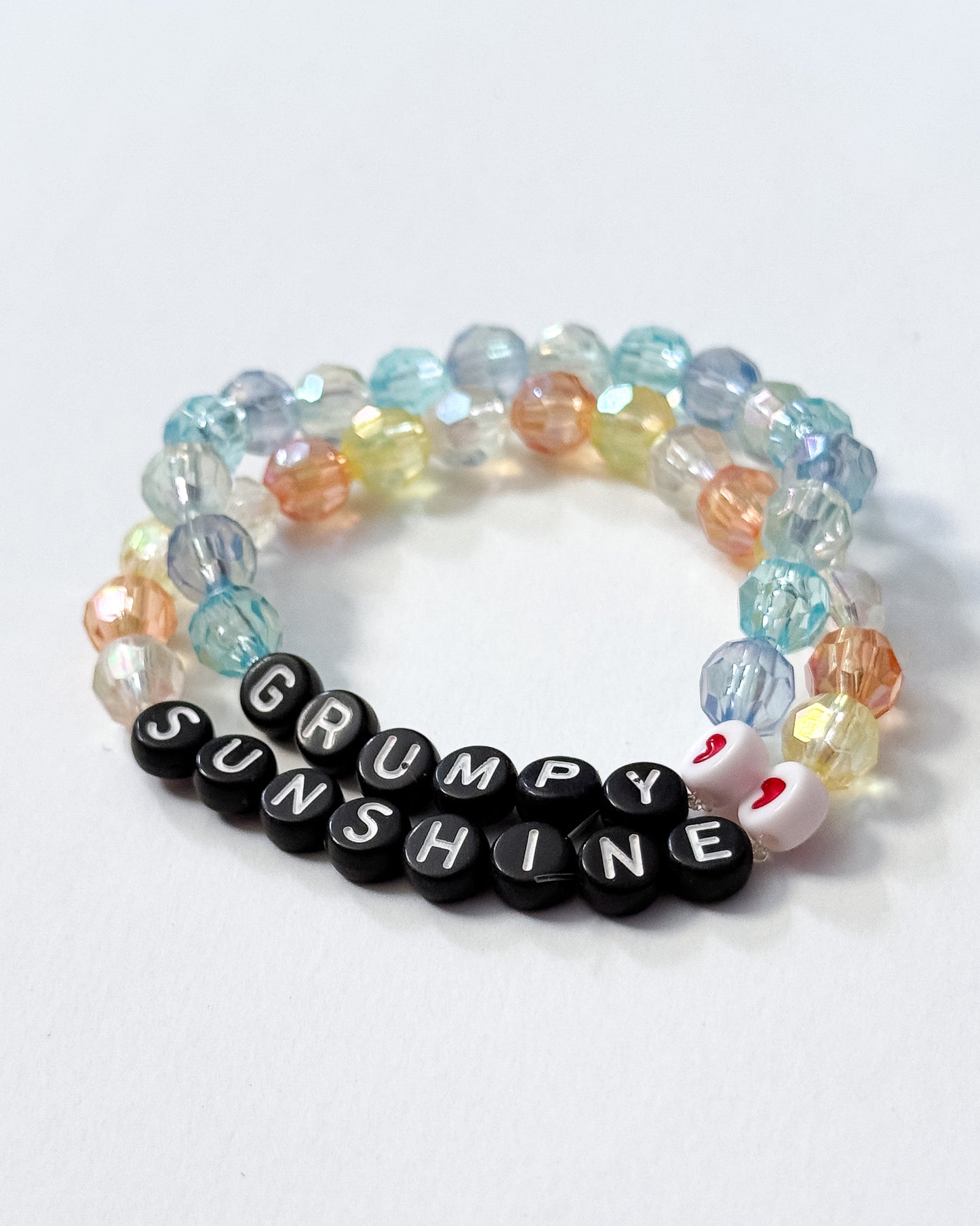 "Grumpy Sunshine" Blue and Yellow Transparent Beaded Friendship Bracelet Set