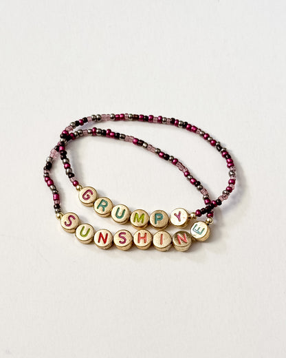 "Grumpy Sunshine" Purple and Gold Beaded Friendship Bracelet Set