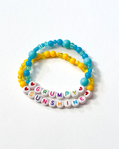 "Grumpy Sunshine" Blue and Yellow Beaded Friendship Bracelet Set