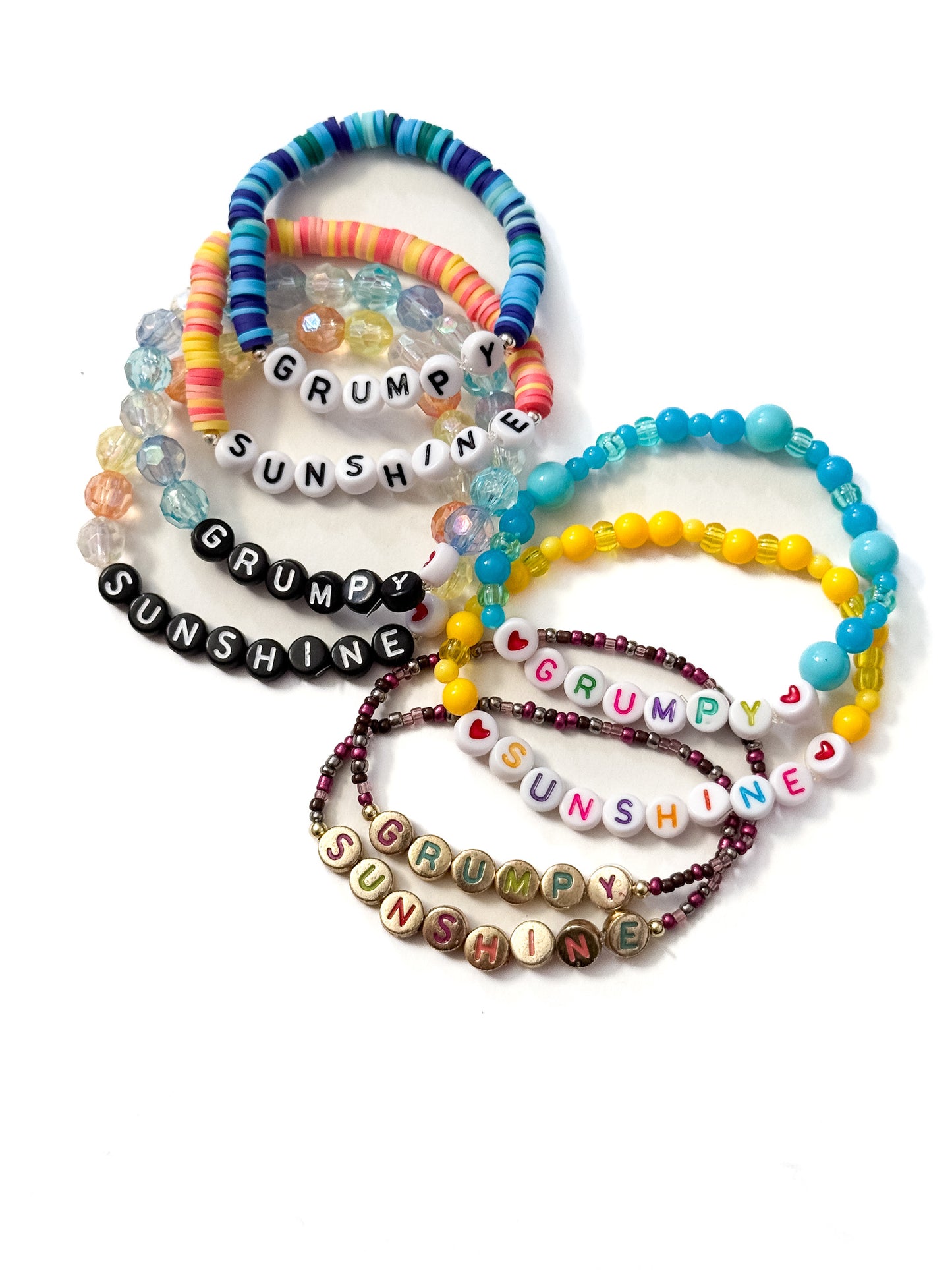 "Grumpy Sunshine" Blue and Yellow Beaded Friendship Bracelet Set