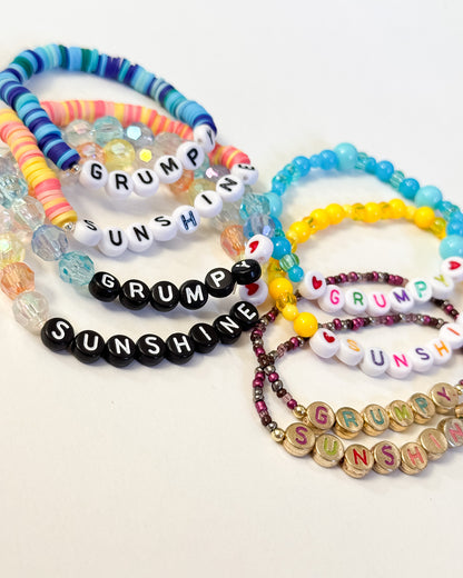 "Grumpy Sunshine" Blue and Yellow Transparent Beaded Friendship Bracelet Set