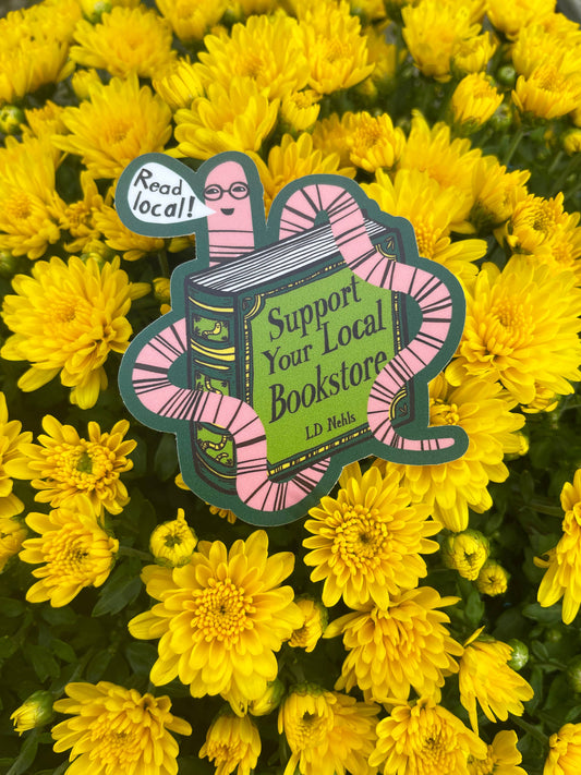 "Read Local" Bookworm Sticker