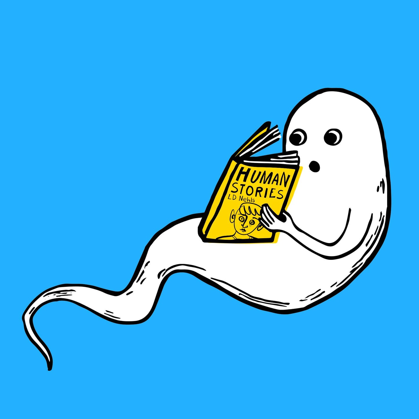 Ghost Reading Human Stories Sticker
